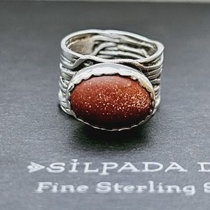 Silpada Sterling Silver Sandstone Gold Sparkle Ring R1144 Size 8